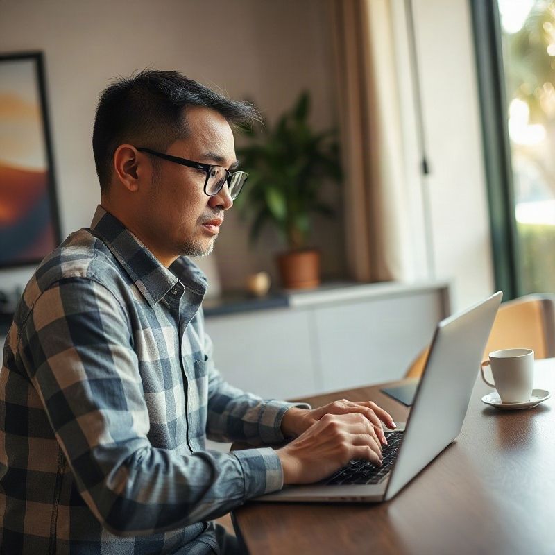 Atendente mostrando pastas digitais a cliente em notebook, em Recife